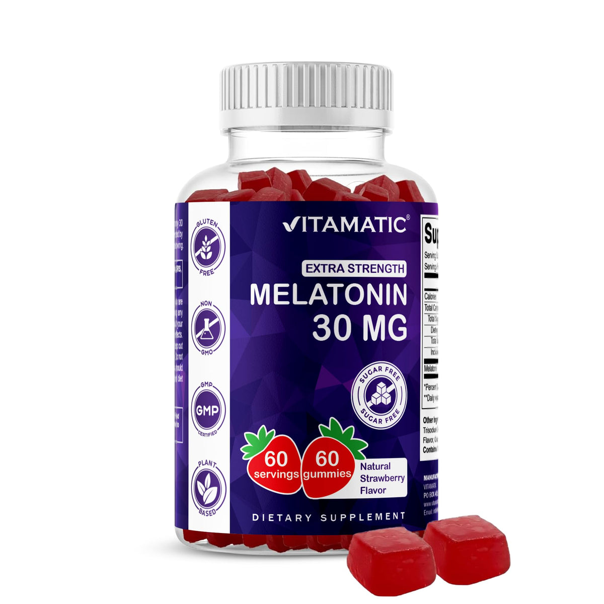 Vitamatic Extra Strength Melatonin Gummies front view with packaging