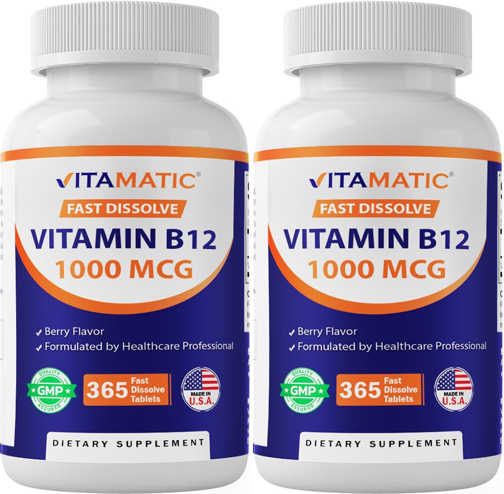 Vitamatic Fast Dissolve B12 Supplement front view with packaging