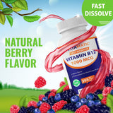 Vitamatic Fast Dissolve B12 Supplement on a wooden table