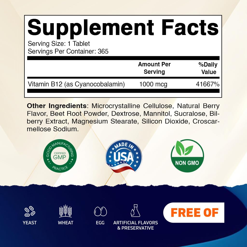 Vitamatic Fast Dissolve B12 Supplement tablets close-up