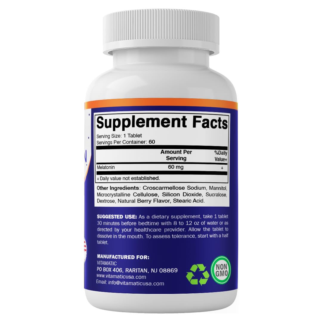 Vitamatic Fast Dissolve Melatonin Tablets 60mg bottle opened