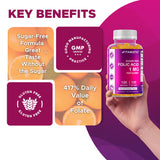 Vitamatic Folic Acid Gummies 1000 mcg bottle with lid open