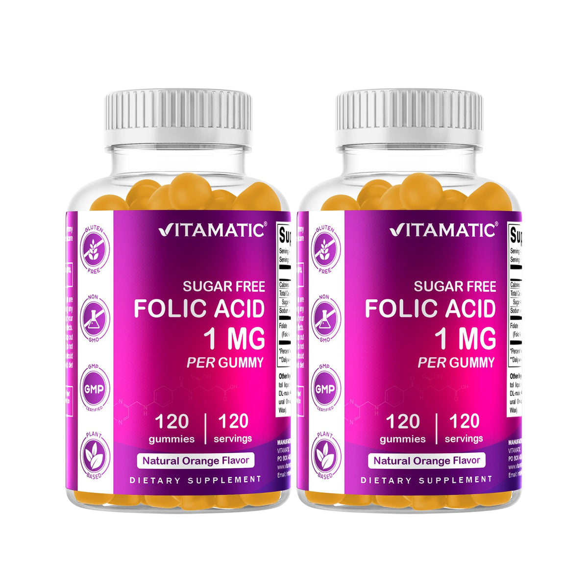 Vitamatic Folic Acid Gummies 1000 mcg front view
