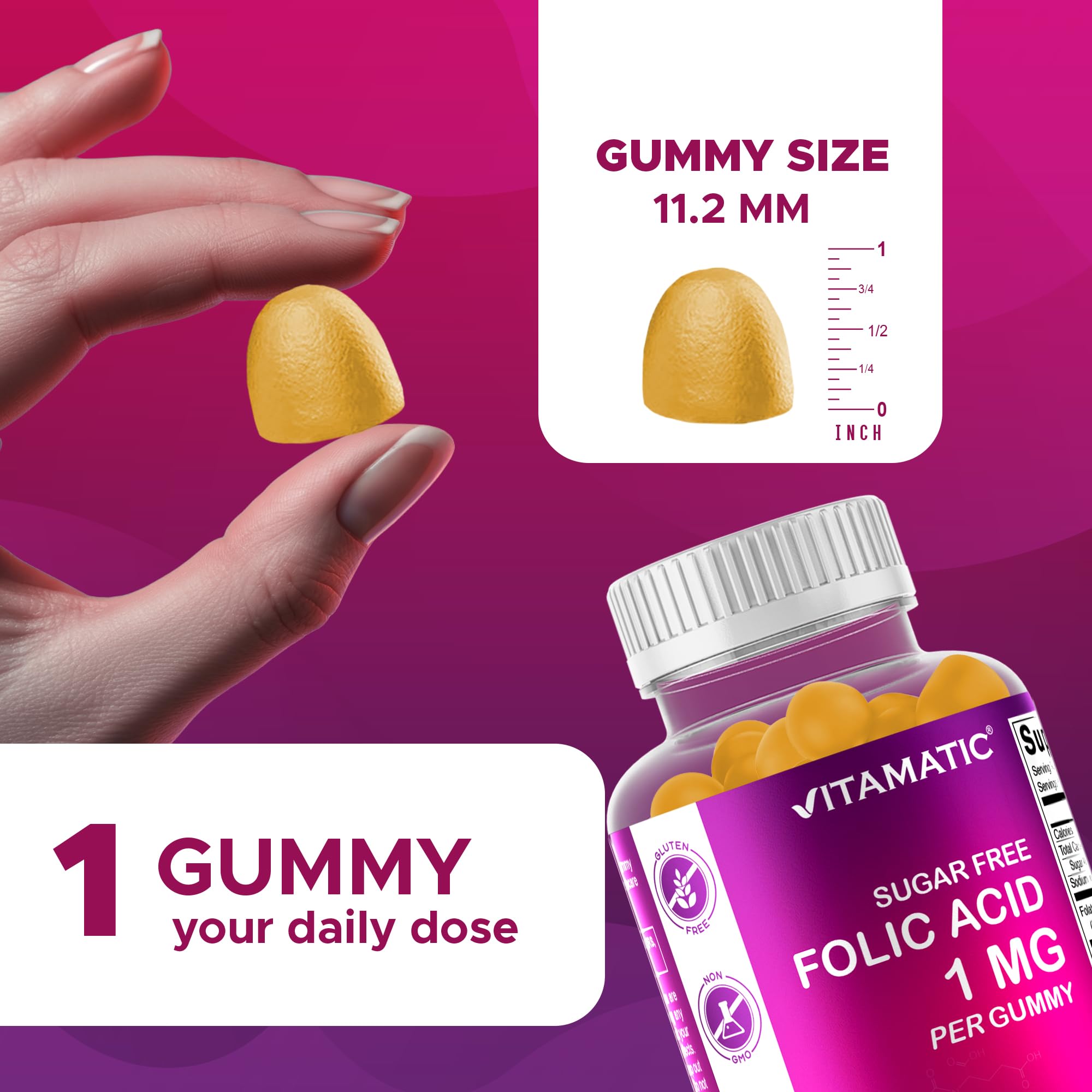 Vitamatic Folic Acid Gummies 1000 mcg nutritional information