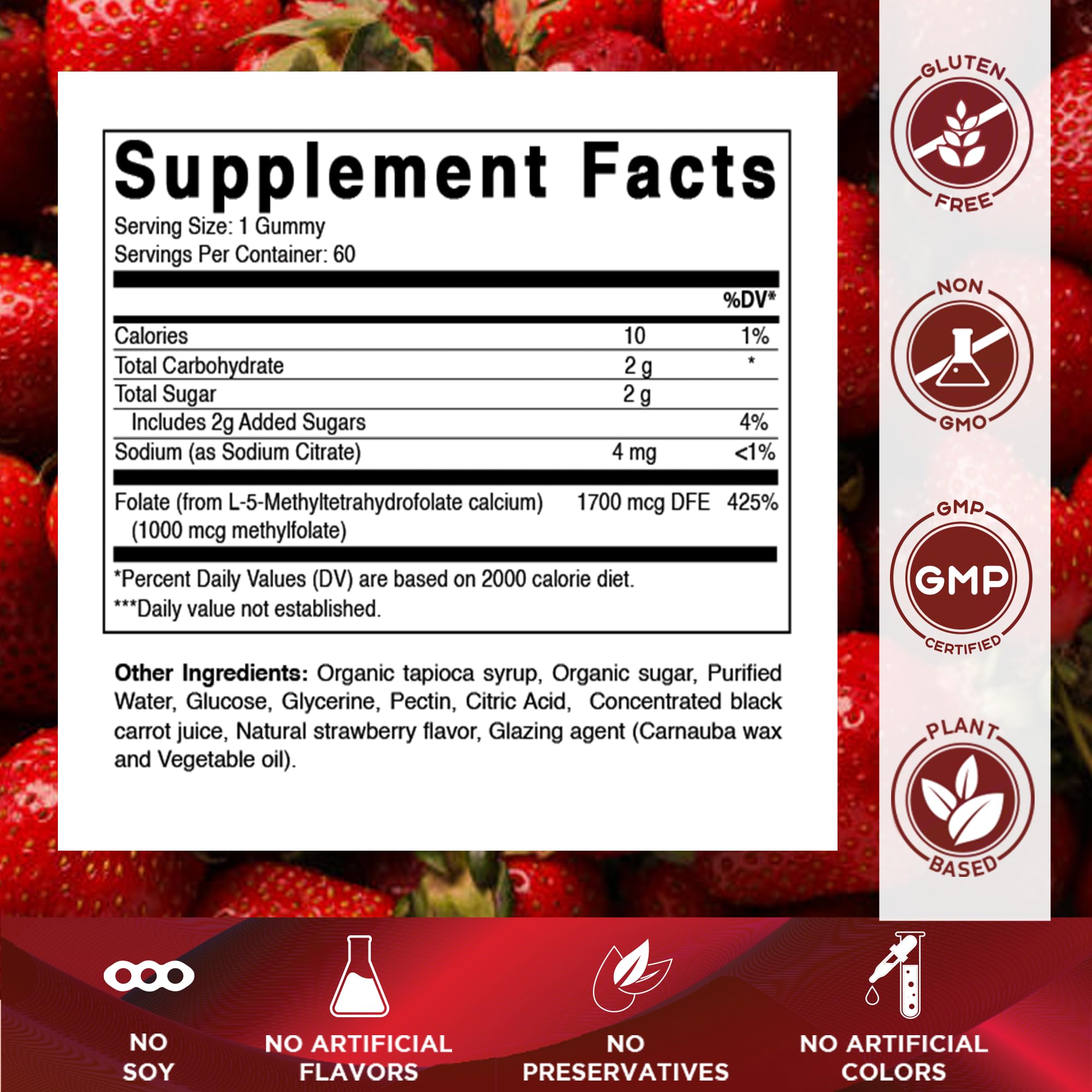 Vitamatic Folic Acid Gummies strawberry flavour gummies close-up