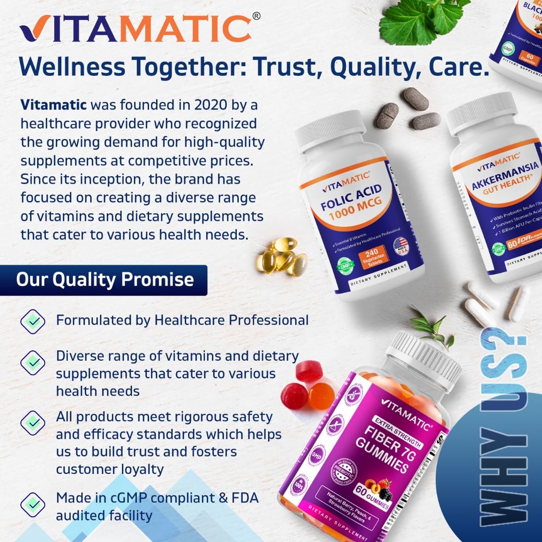 Vitamatic Folic Acid Supplement displayed with other vitamins