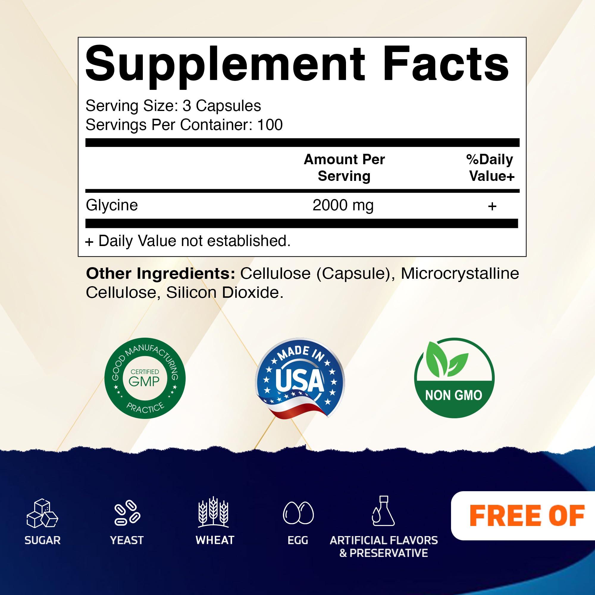 Vitamatic Glycine 2000mg bottle side view