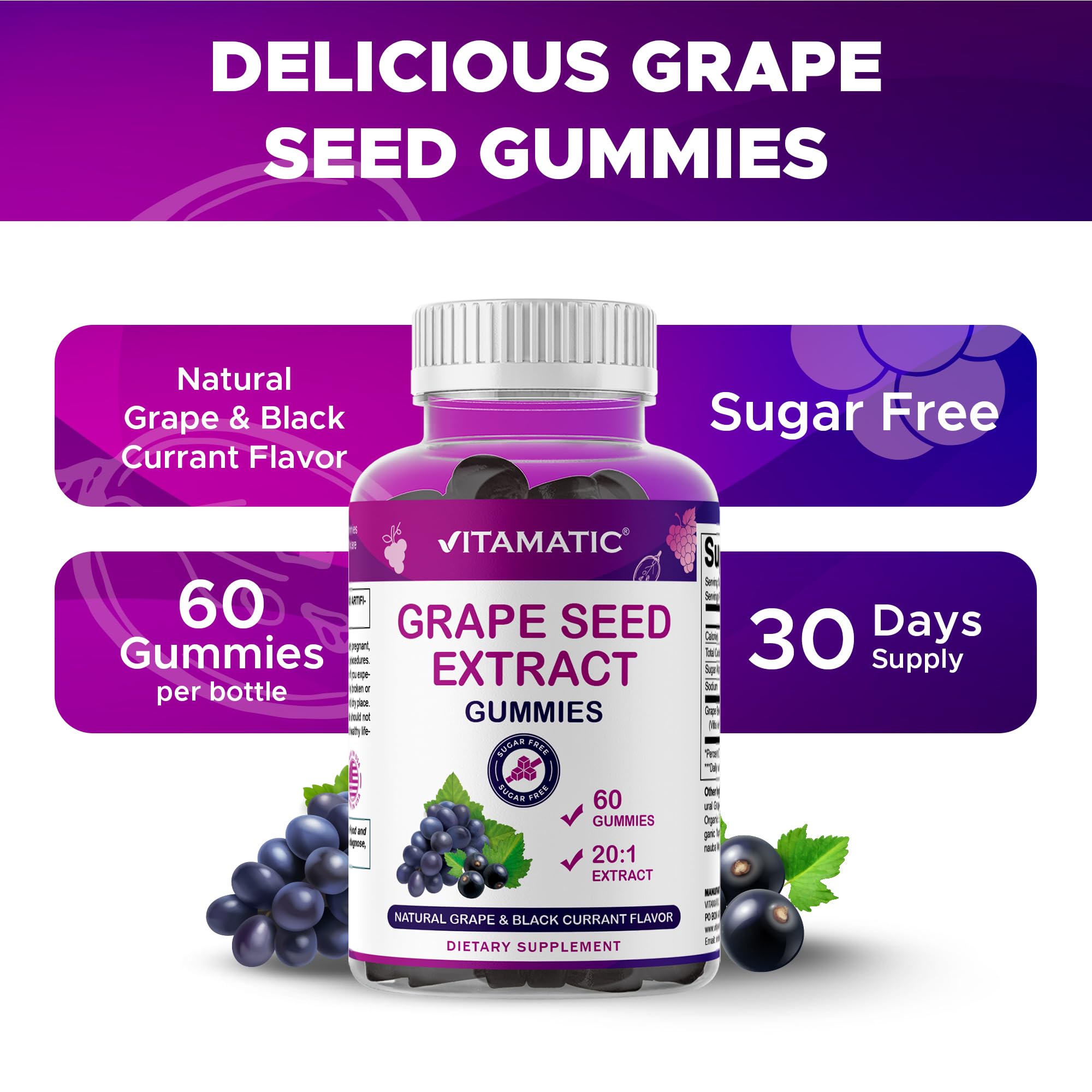 Vitamatic Grape Seed Extract Gummies grape flavour close-up