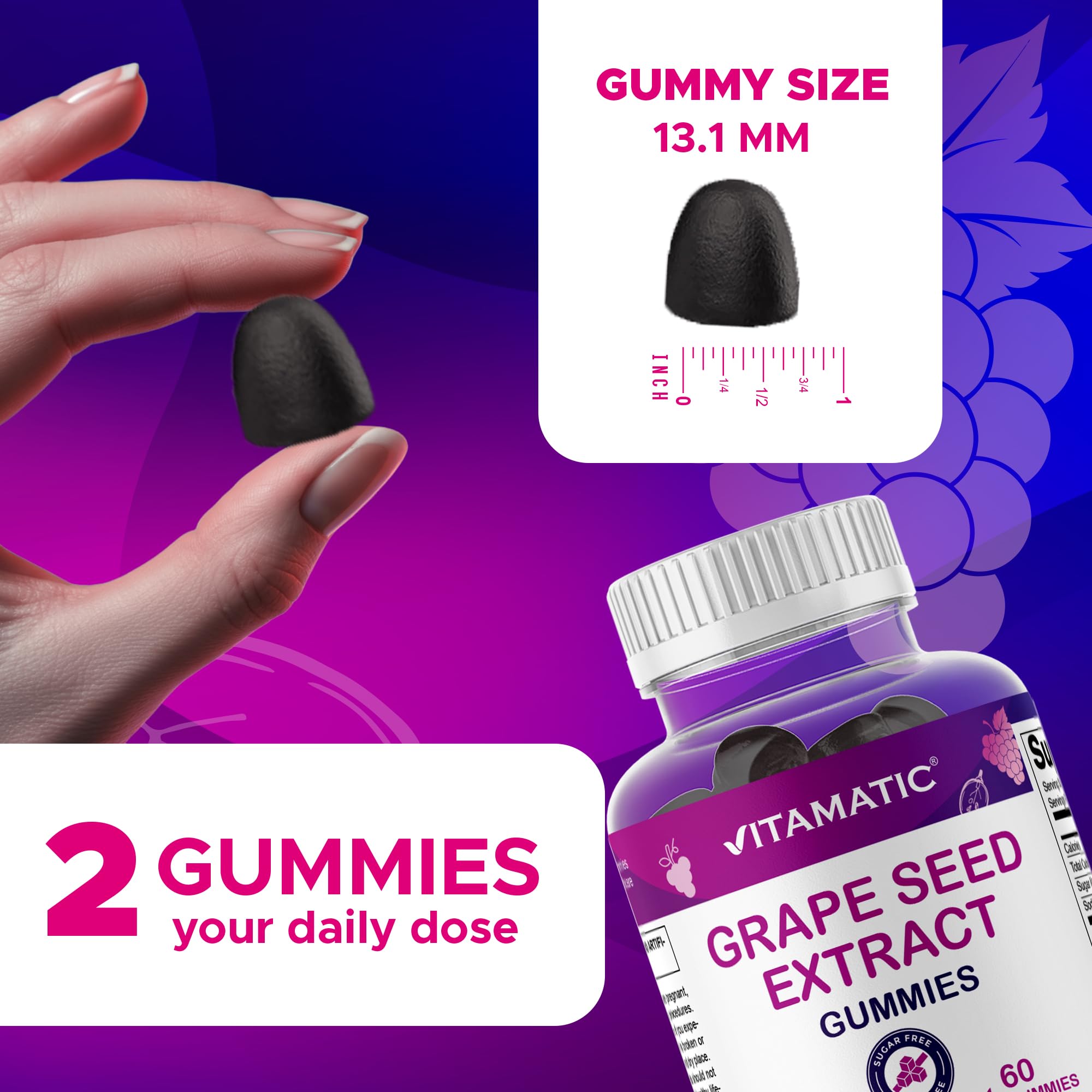 Vitamatic Grape Seed Extract Gummies on a wooden table