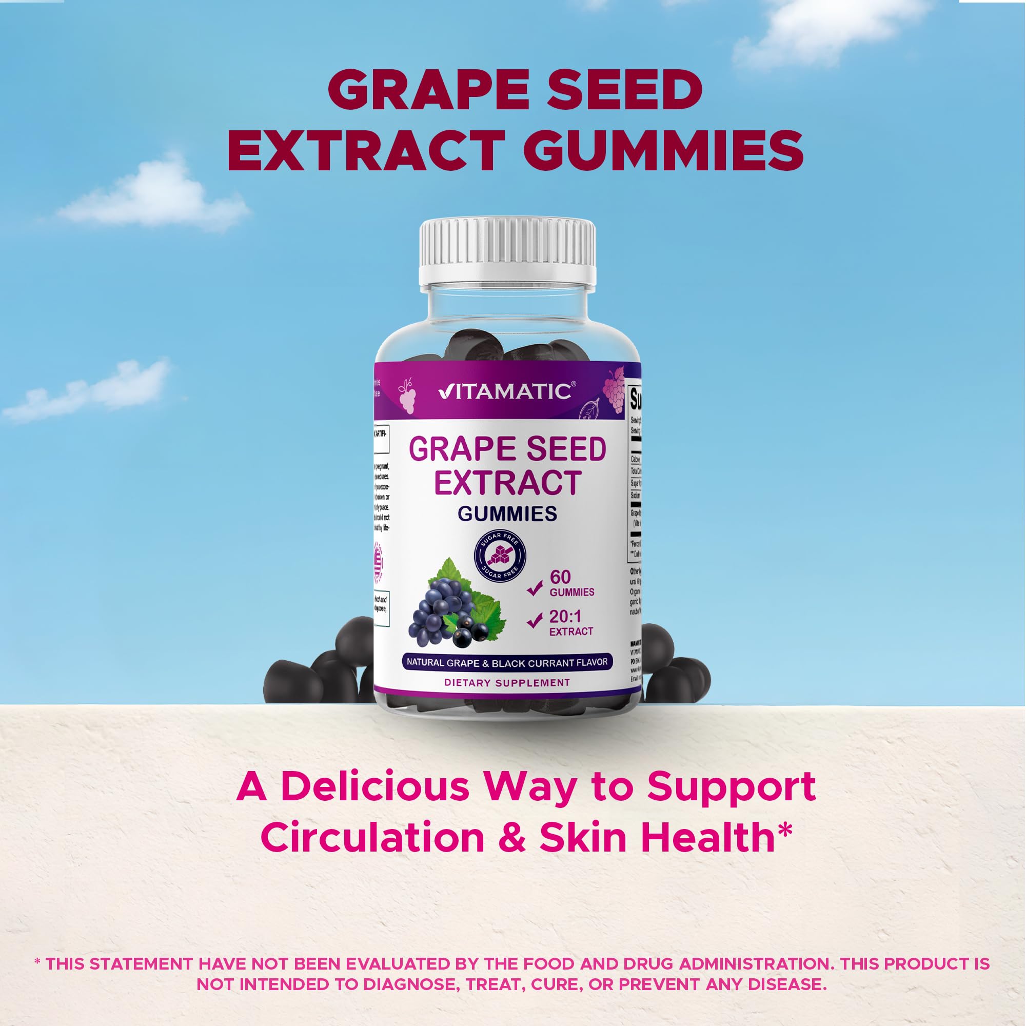 Vitamatic Grape Seed Extract Gummies with fresh grapes