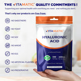 Vitamatic Hyaluronic Acid Supplement 99g on a wooden table