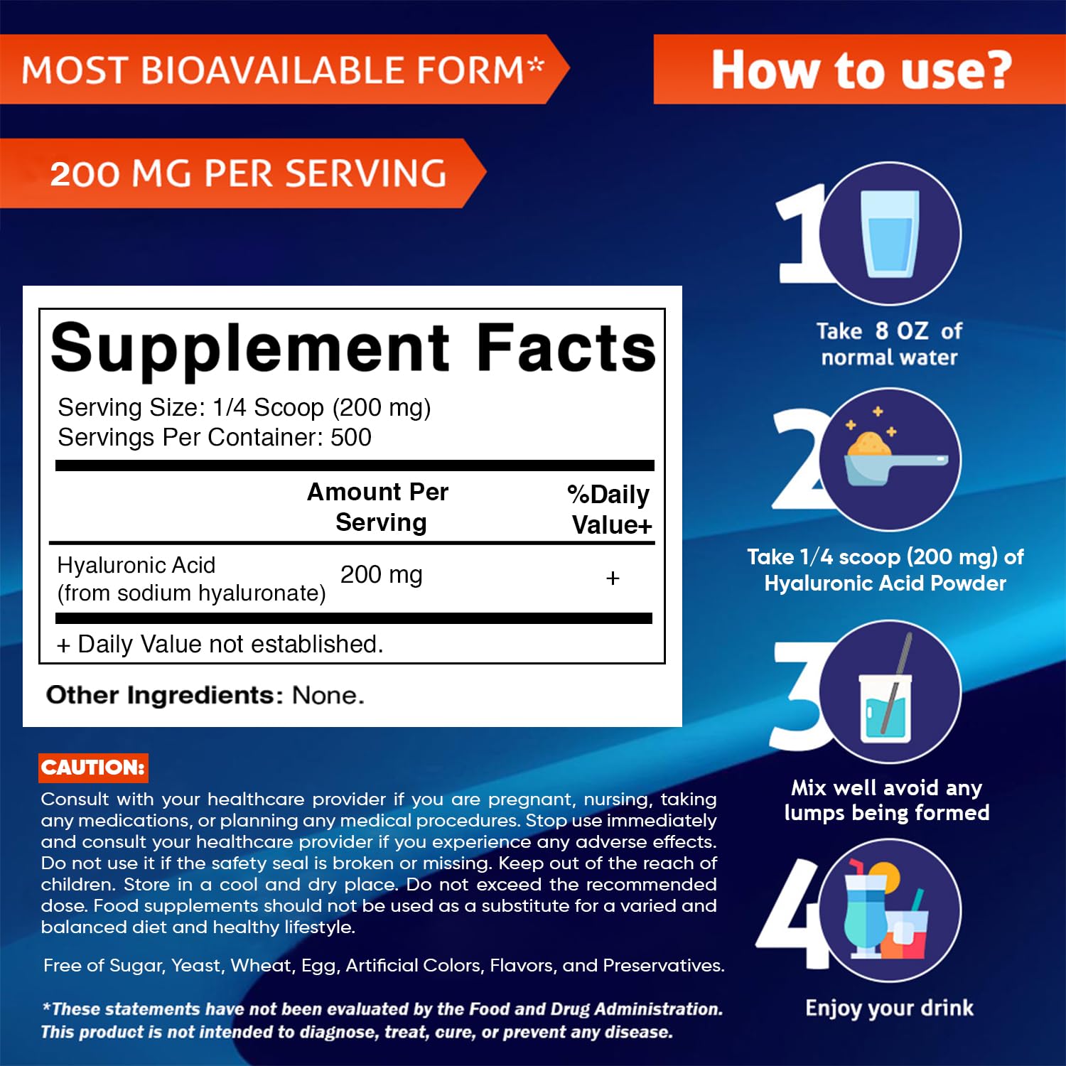 Vitamatic Hyaluronic Acid Supplement 99g side view