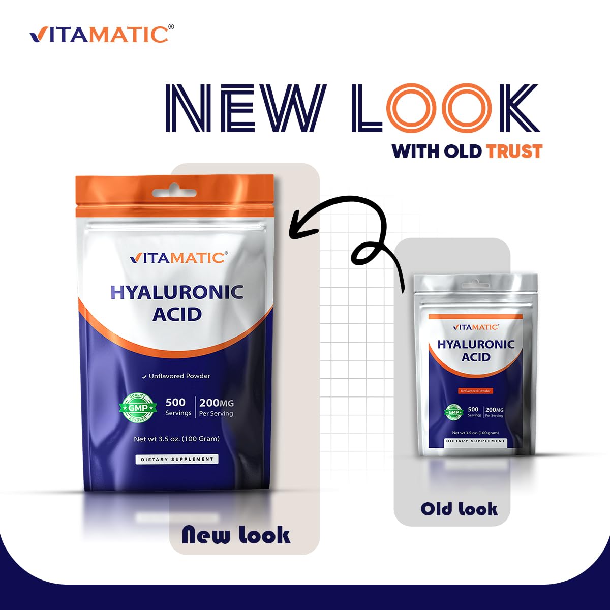 Vitamatic Hyaluronic Acid Supplement 99g with other health products