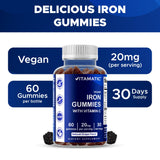 Vitamatic Iron Gummies displayed on a wooden table