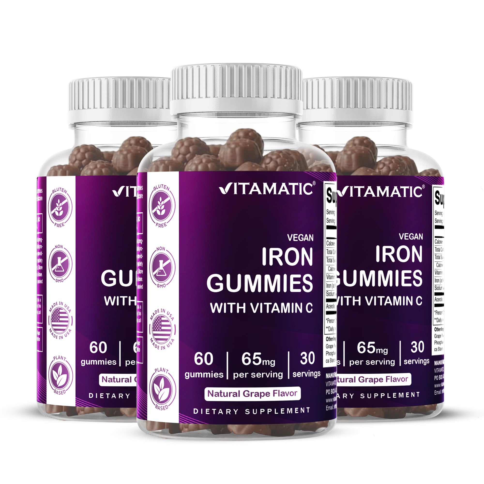 Vitamatic Iron Gummies front view with packaging