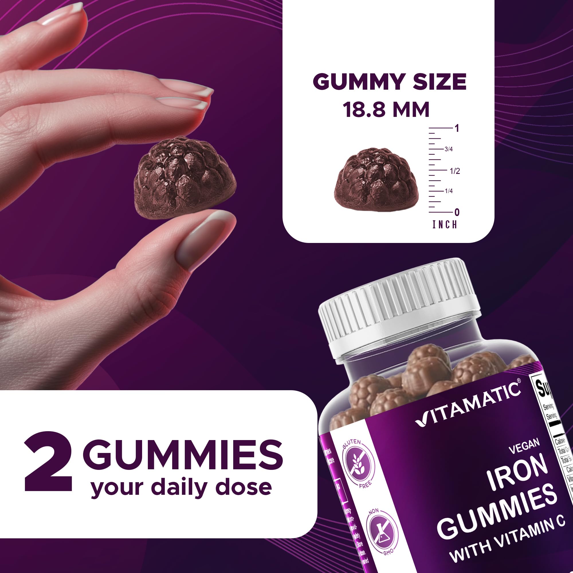 Vitamatic Iron Gummies side view of the container