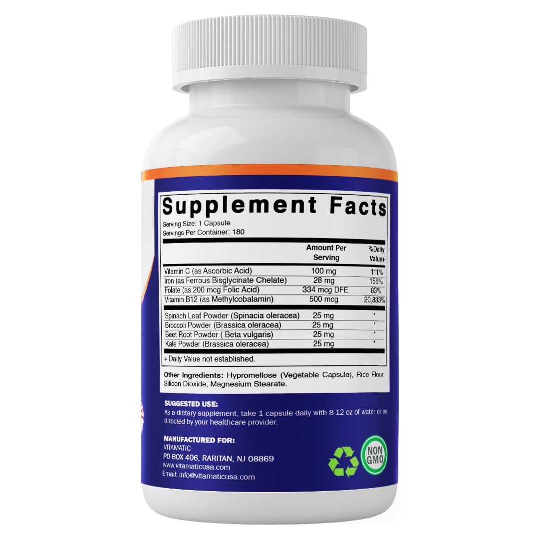 Vitamatic Iron Supplement 28mg showing clean vegan label