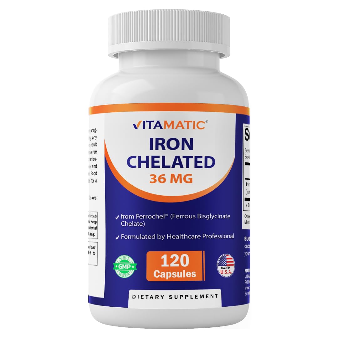 Vitamatic Iron Supplement 36 mg 120 Vegetarian Capsules front view