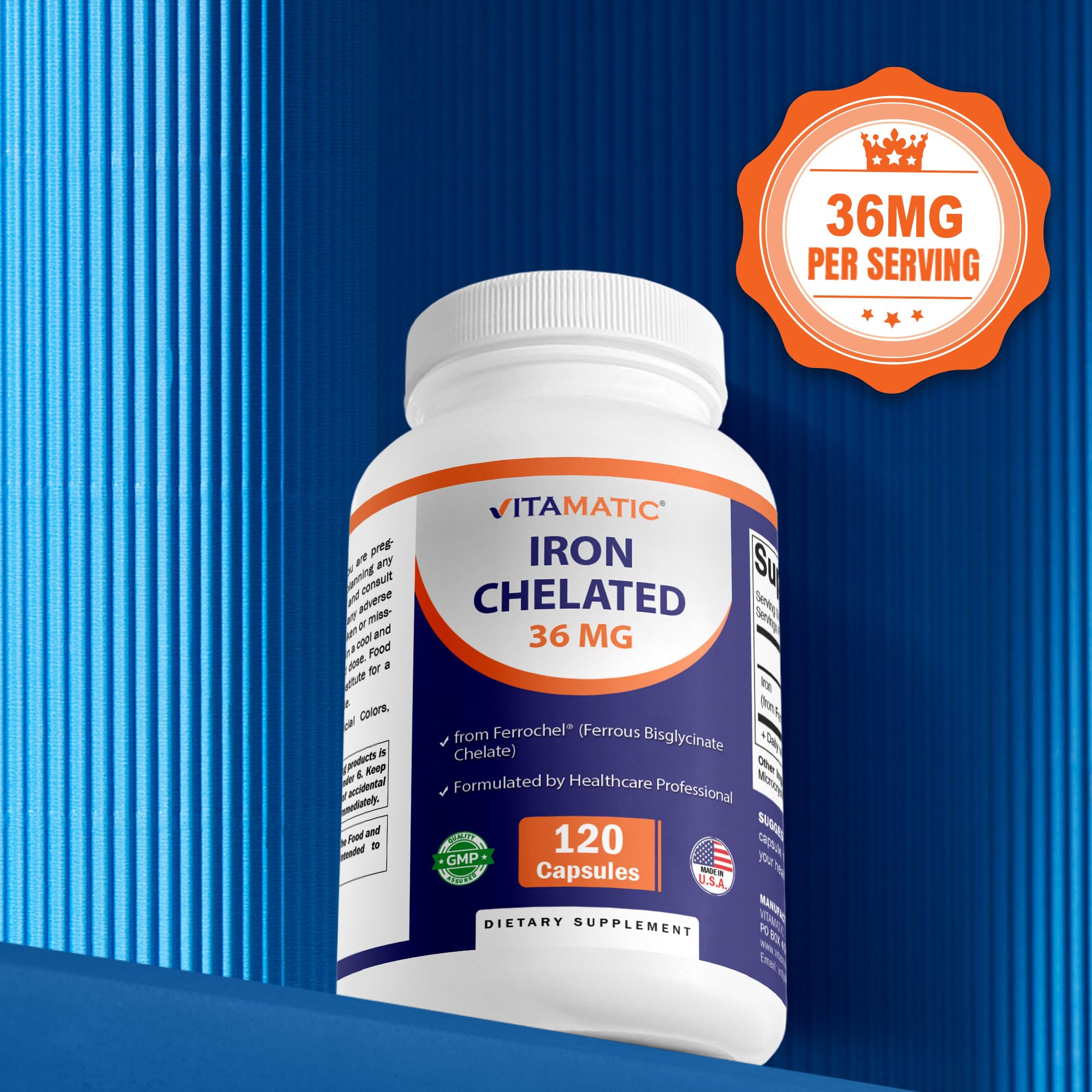 Vitamatic Iron Supplement showing ingredients list on the back