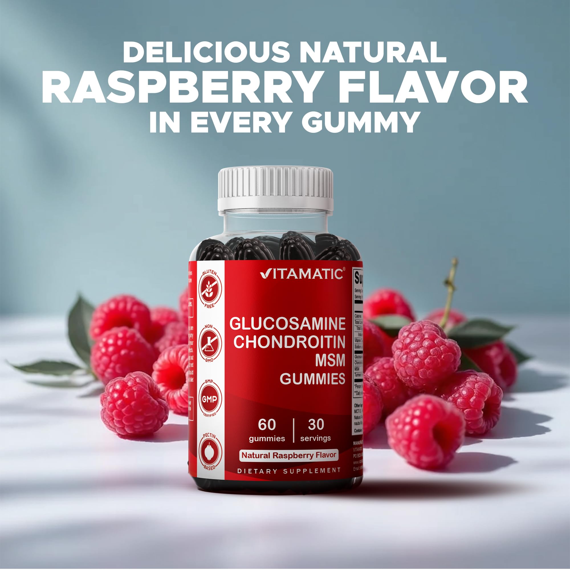 Vitamatic Joint Health Gummies lifestyle scene with a glass of water