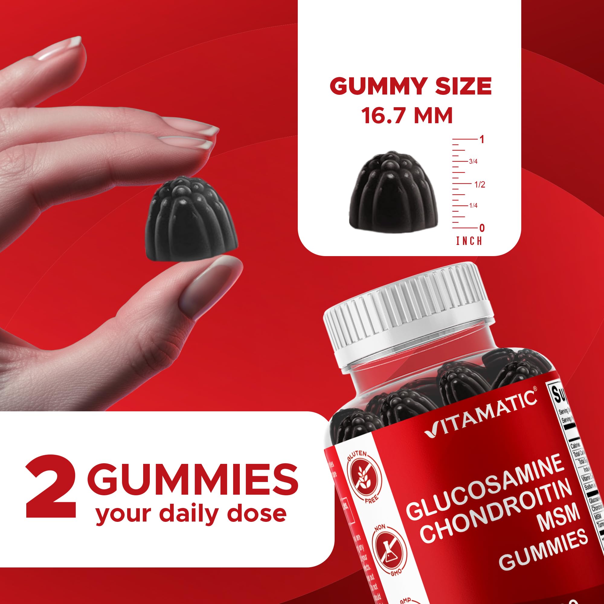 Vitamatic Joint Health Gummies side view showing ingredients