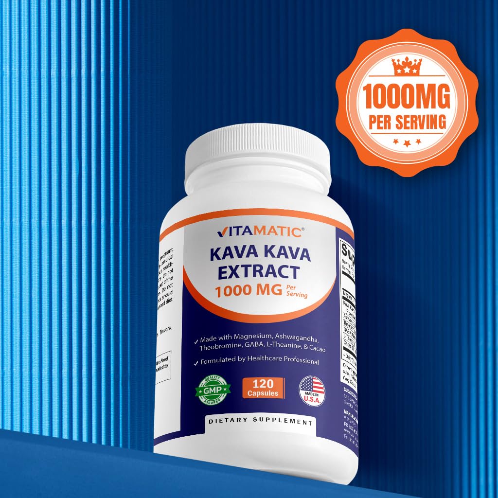 Vitamatic Kava Kava Root Extract 1000mg on a wooden table