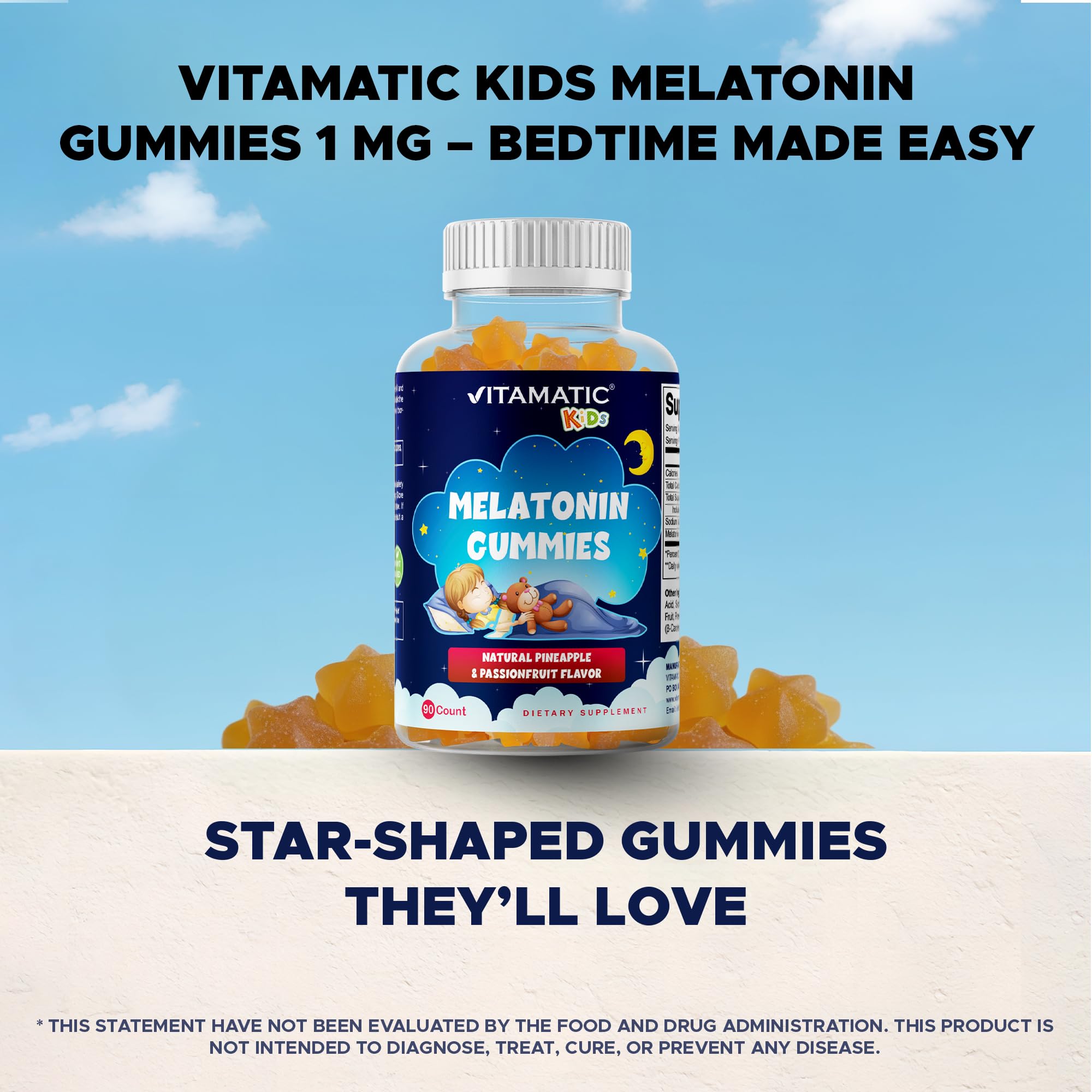 Vitamatic Kids Melatonin Gummies 1mg close-up of gummies