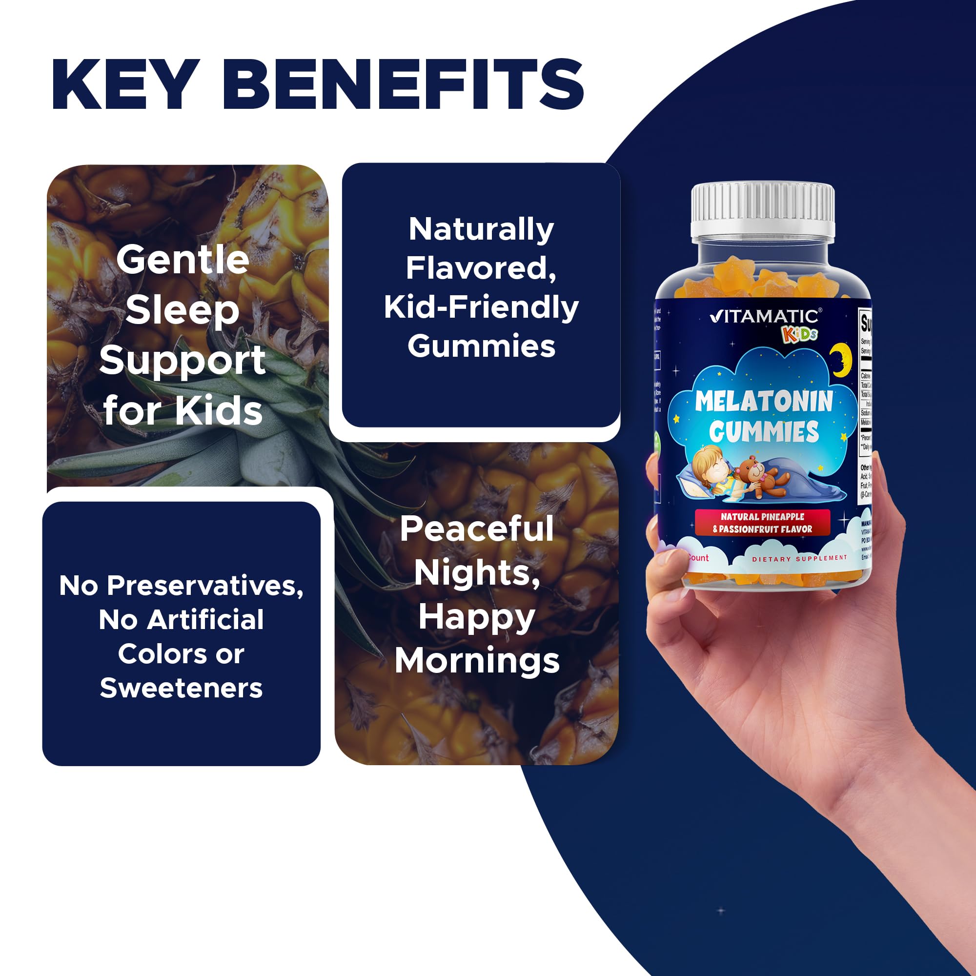 Vitamatic Kids Melatonin Gummies 1mg displayed with other supplements