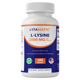 Vitamatic L-Lysine Tablets 2000mg front view with packaging