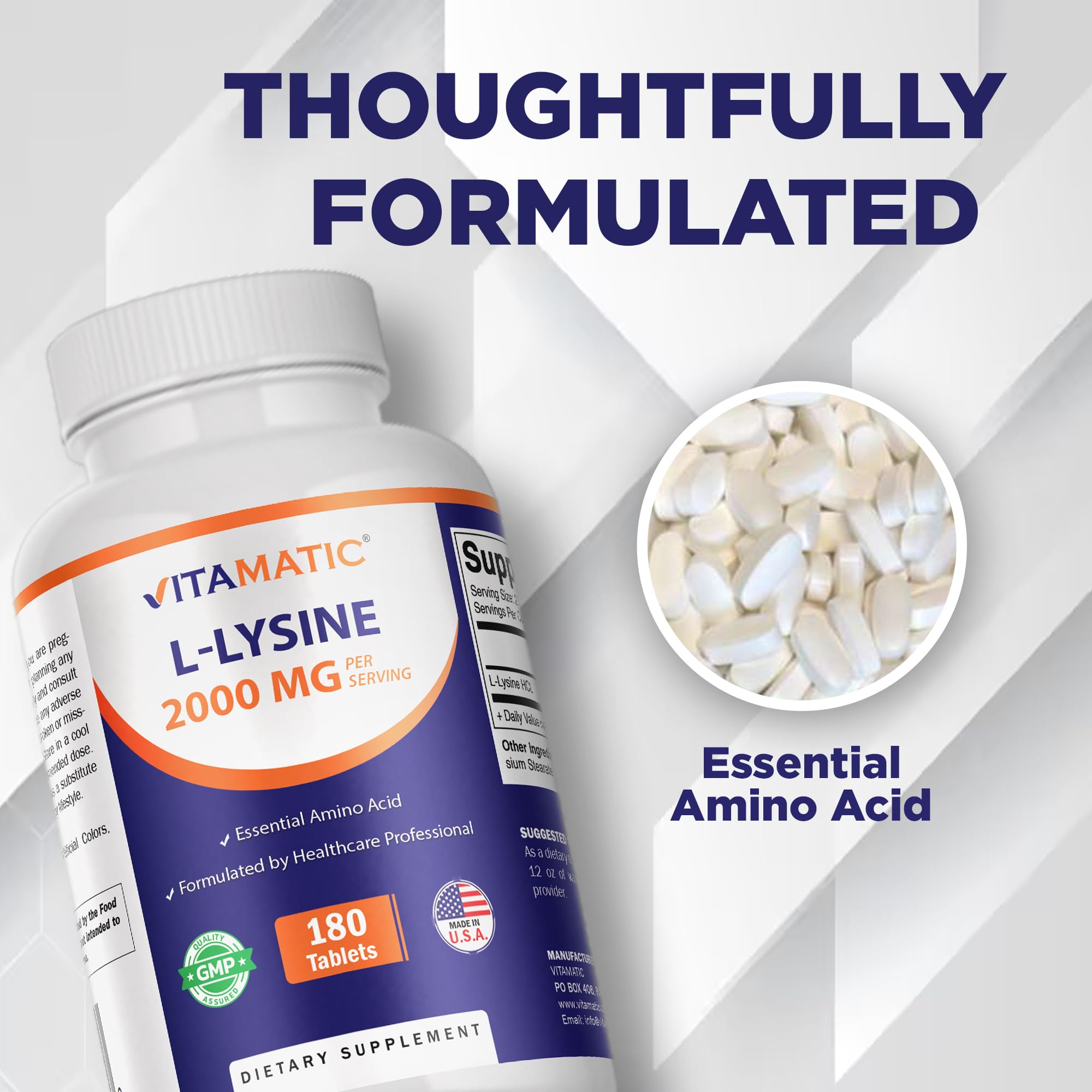 Vitamatic L-Lysine Tablets 2000mg lifestyle scene with a glass of water