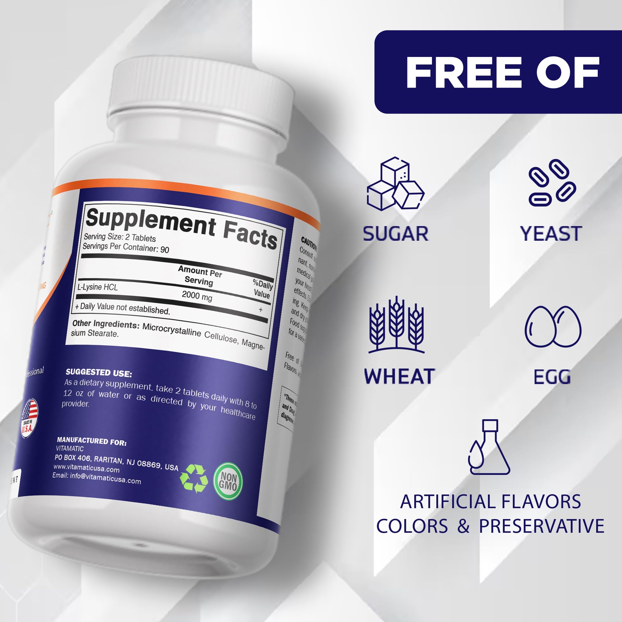 Vitamatic L-Lysine Tablets 2000mg with measuring spoon