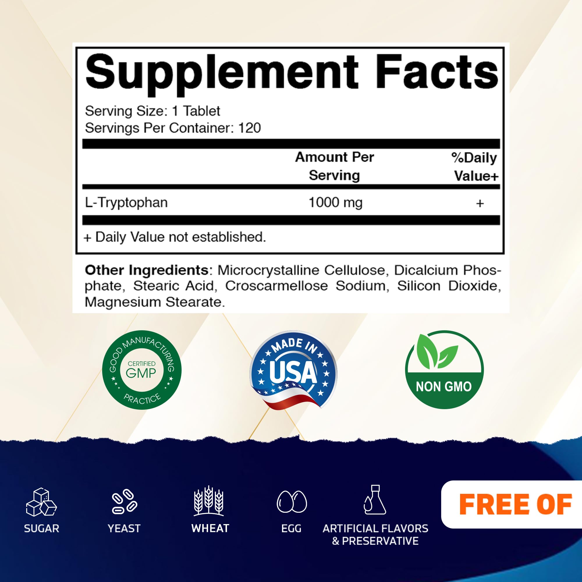 Vitamatic L-Tryptophan 1000 mg 120 tablets side view