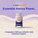Vitamatic L-Tryptophan 1000 mg bottle opened with tablets