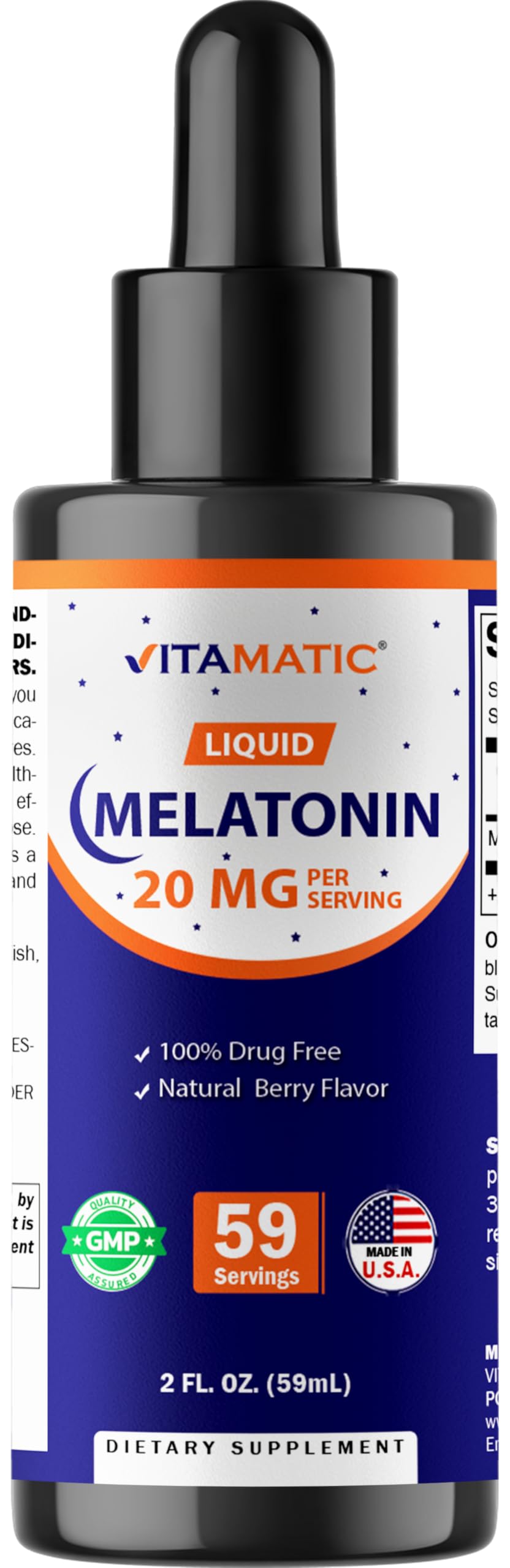 Vitamatic Liquid Melatonin 20 mg 2 fl oz bottle front view