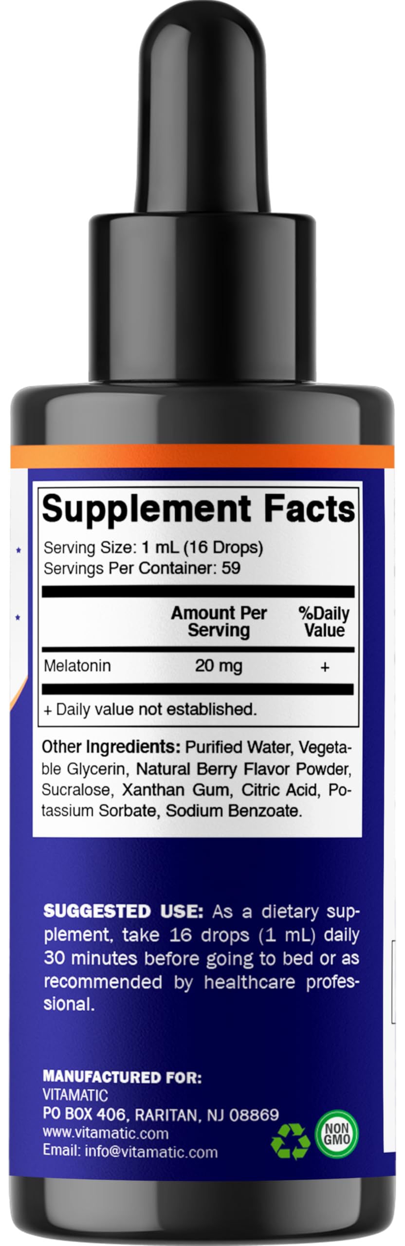 Vitamatic Liquid Melatonin 20 mg bottle in lifestyle setting