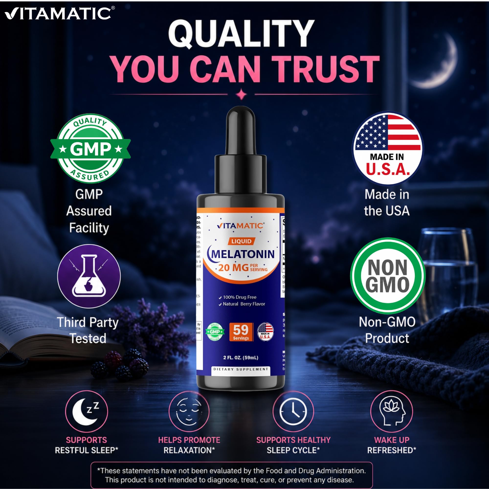 Vitamatic Liquid Melatonin 20 mg packaging details