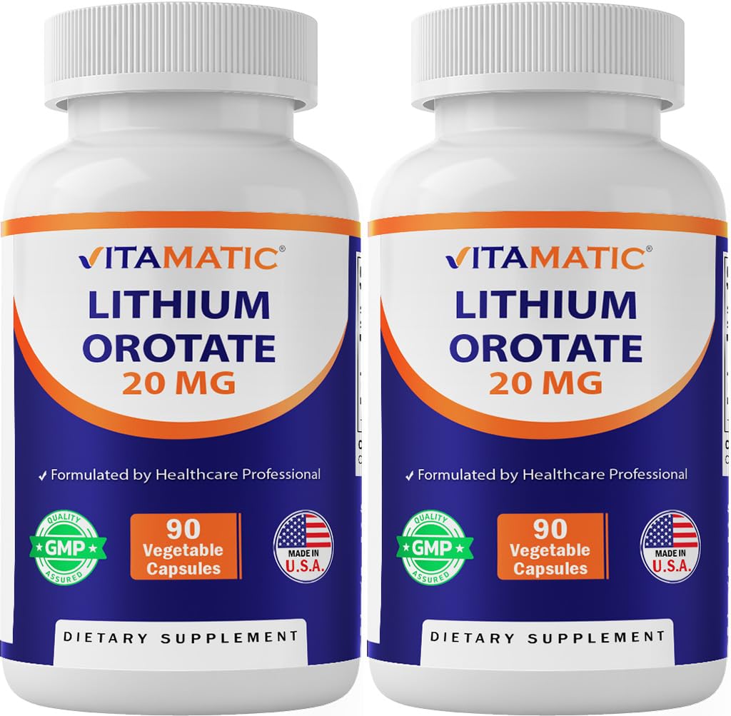 Vitamatic Lithium Orotate Supplement 20mg 90 capsules front view