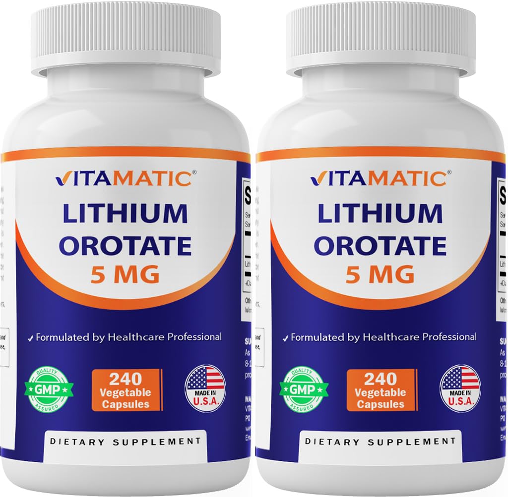 Vitamatic Lithium Orotate Supplement 5mg 240 capsules front view
