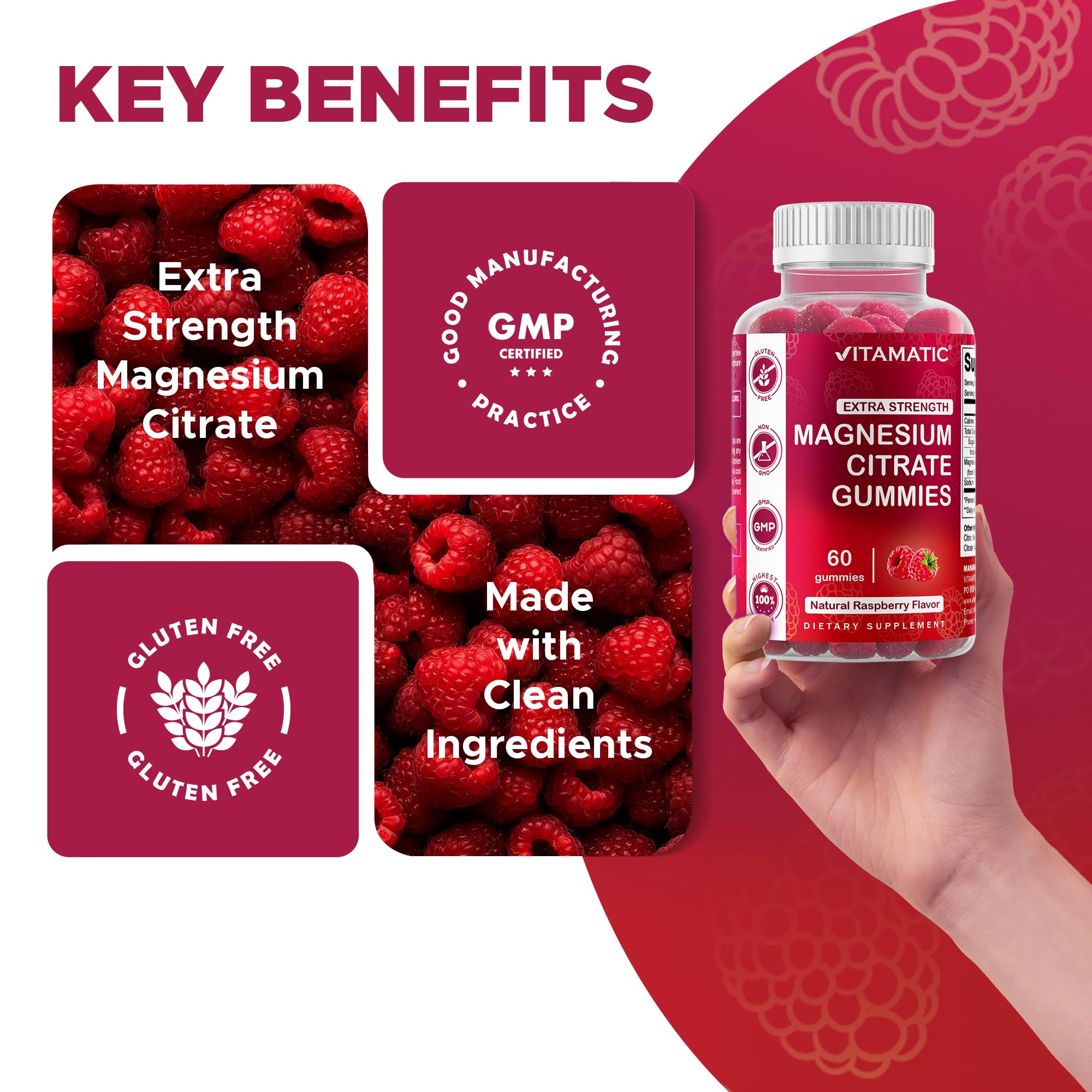 Vitamatic Magnesium Gummies 255mg back view packaging