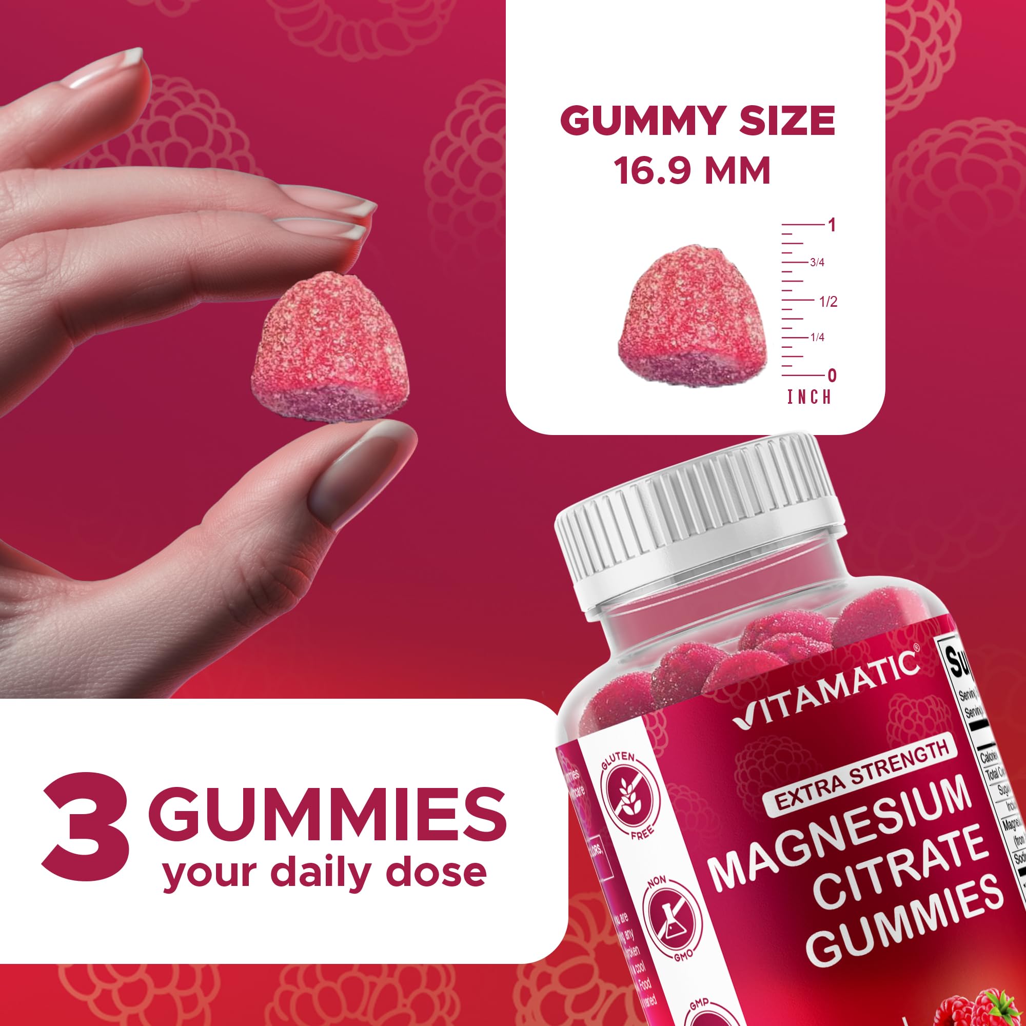 Vitamatic Magnesium Gummies 255mg close-up of gummies