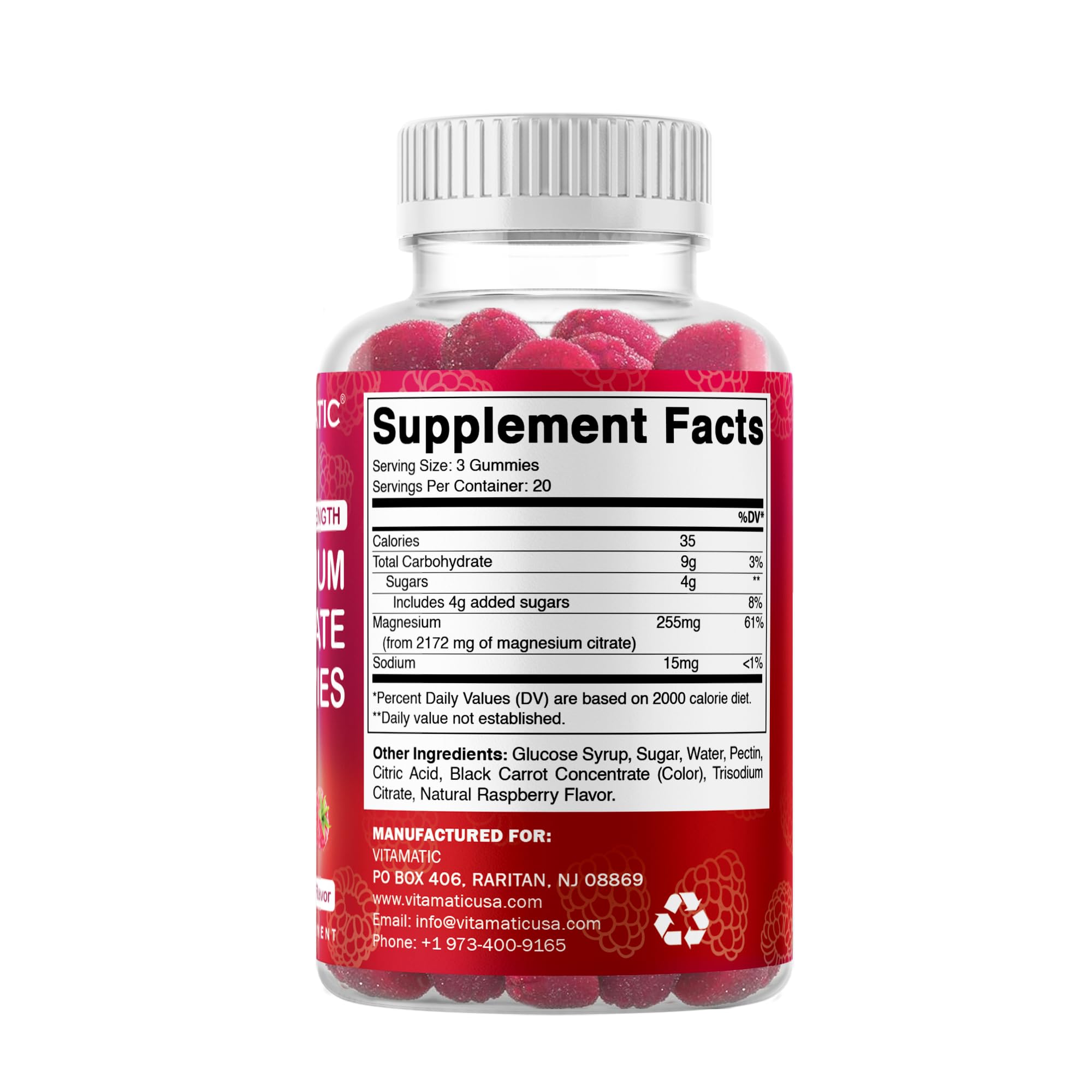 Vitamatic Magnesium Gummies 255mg displayed with other supplements