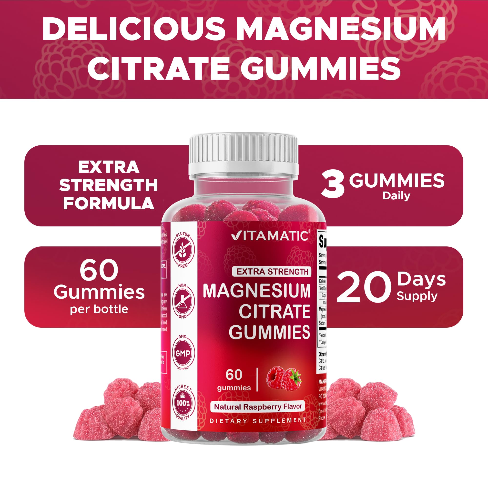 Vitamatic Magnesium Gummies 255mg in a bowl