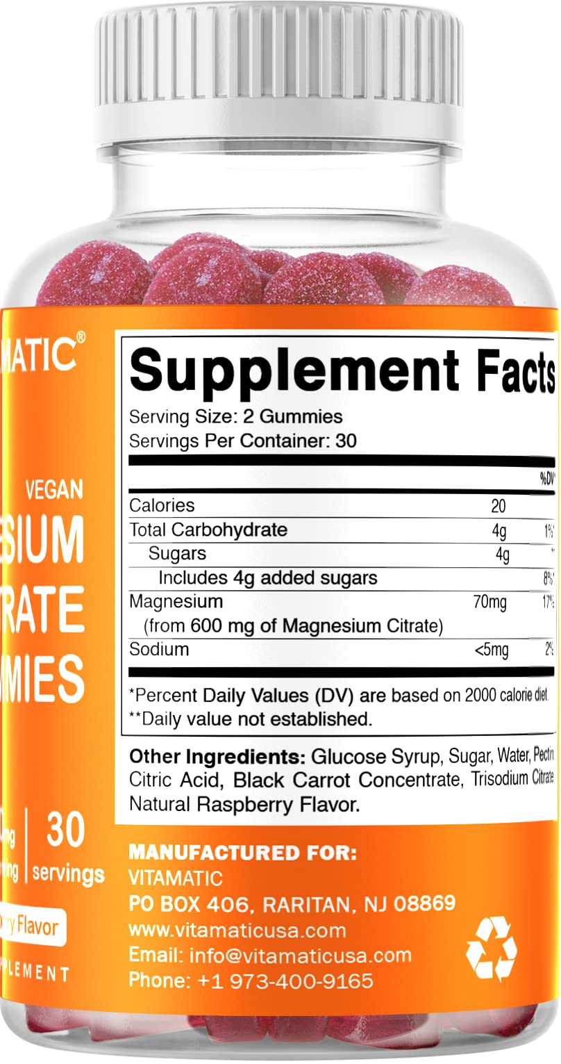 Vitamatic Magnesium Gummies packaging back view