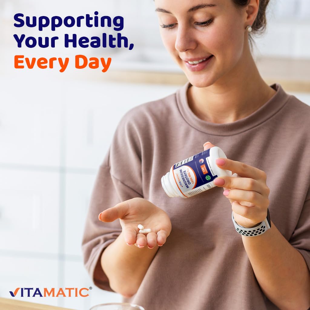 Vitamatic Magnesium Orotate Capsules displayed with other supplements