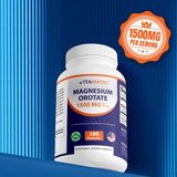 Vitamatic Magnesium Orotate Capsules on a wooden table