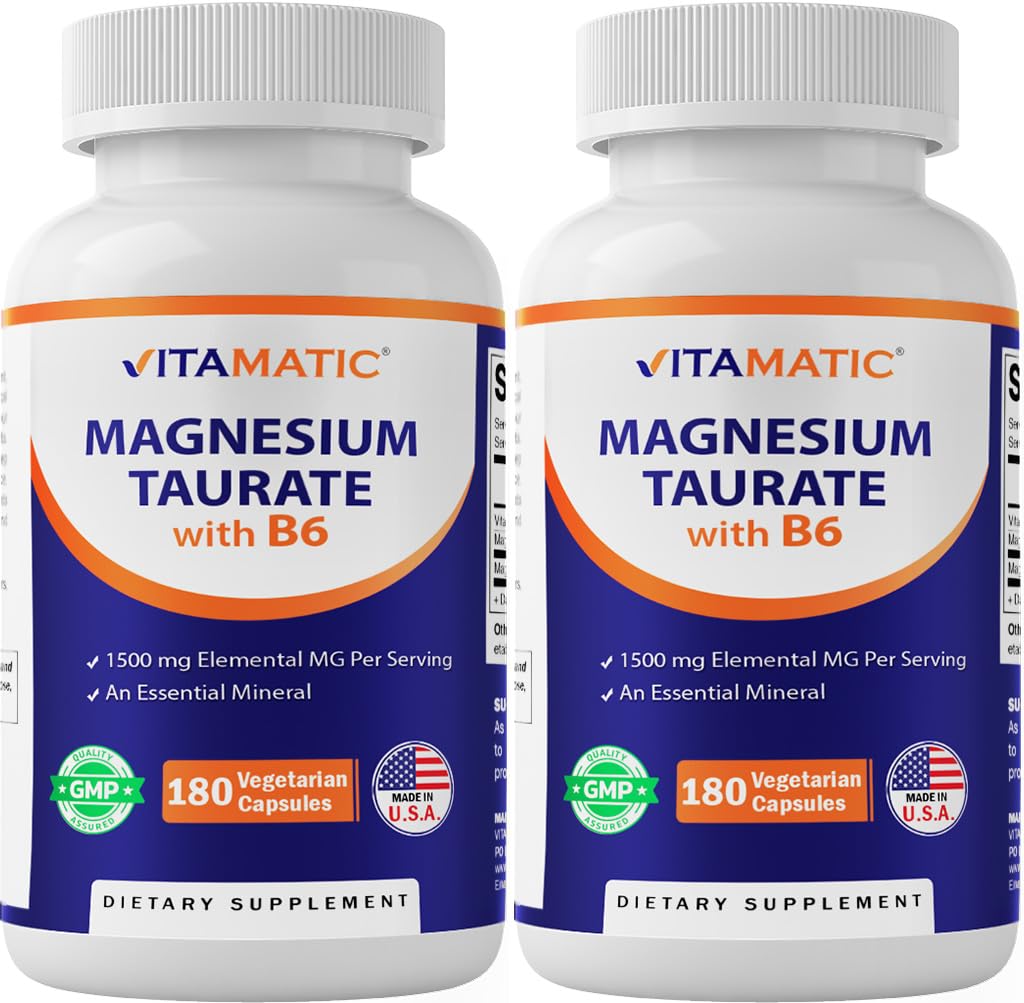Vitamatic Magnesium Taurate 1500mg 180 vegetarian capsules front view