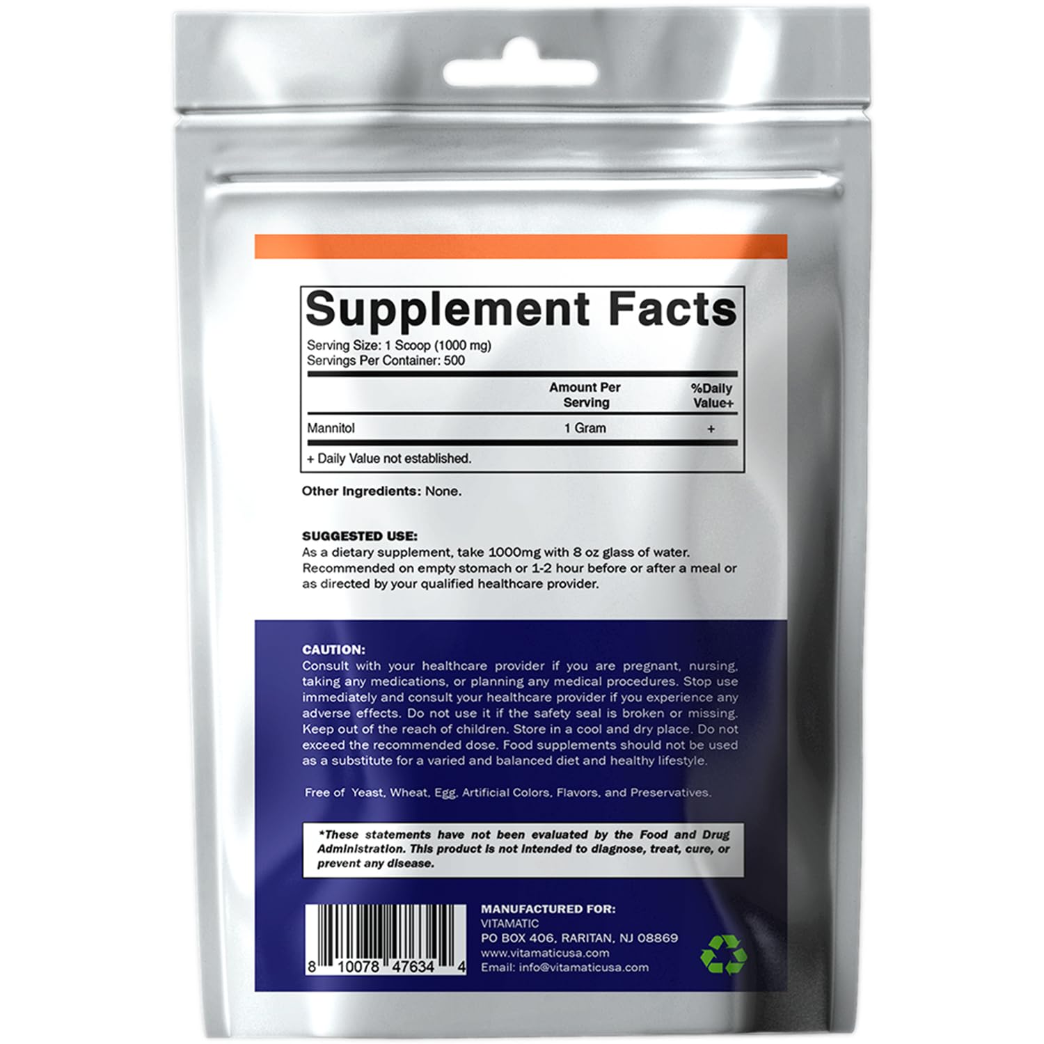 Vitamatic Mannitol Powder container with serving scoop
