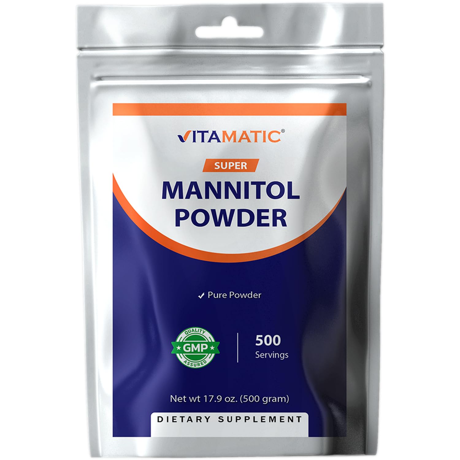 Vitamatic Mannitol Powder front view with packaging