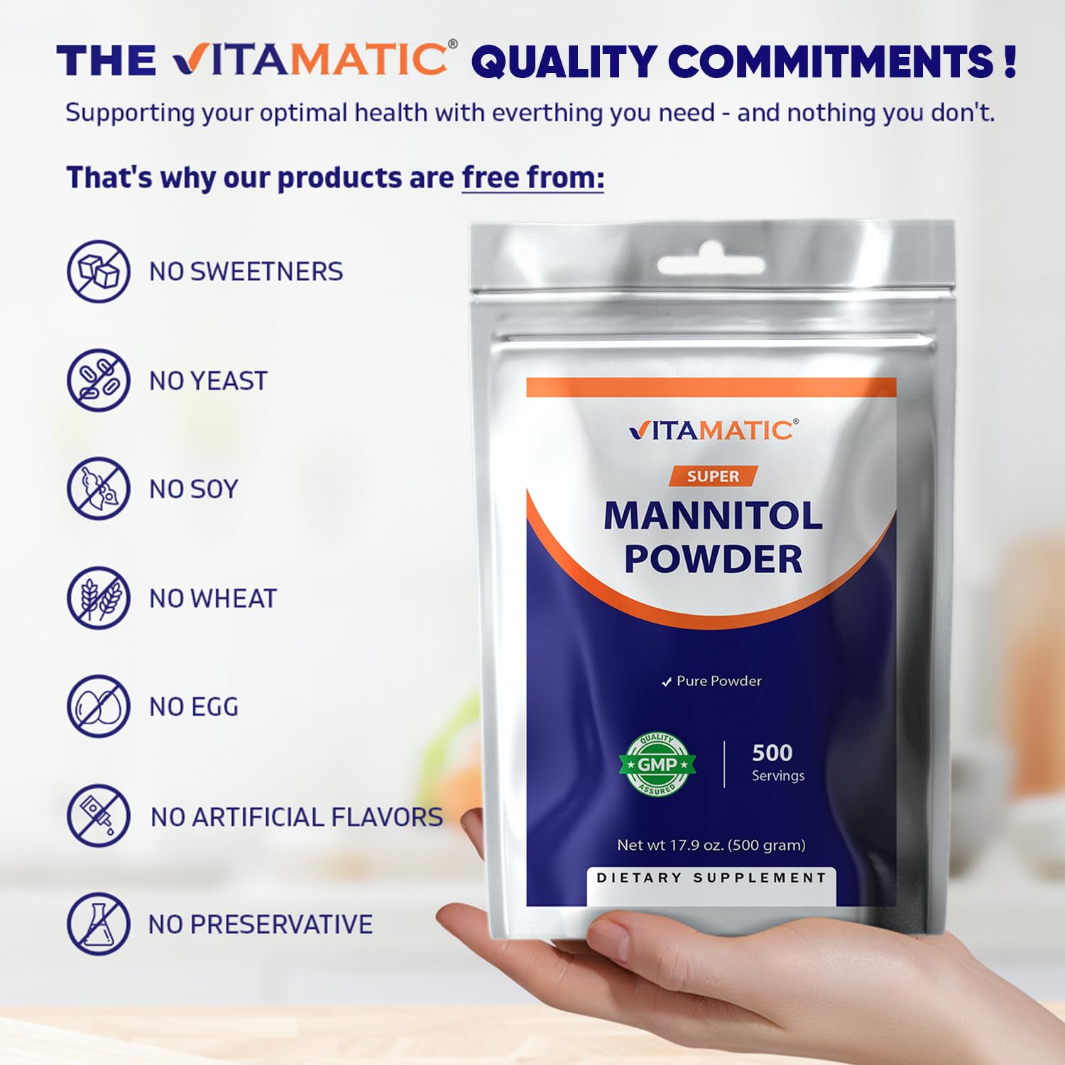 Vitamatic Mannitol Powder mixed in a glass of water