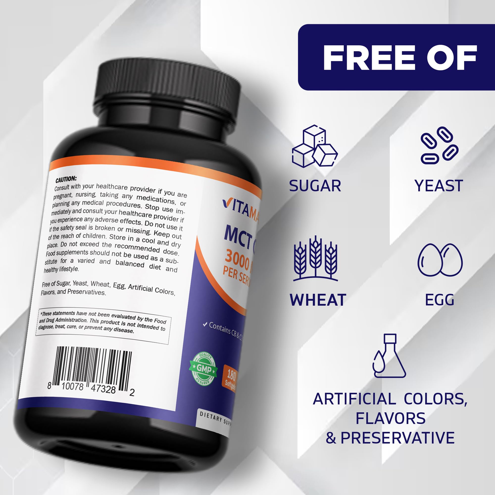 Vitamatic MCT Oil Capsules displayed with a measuring spoon